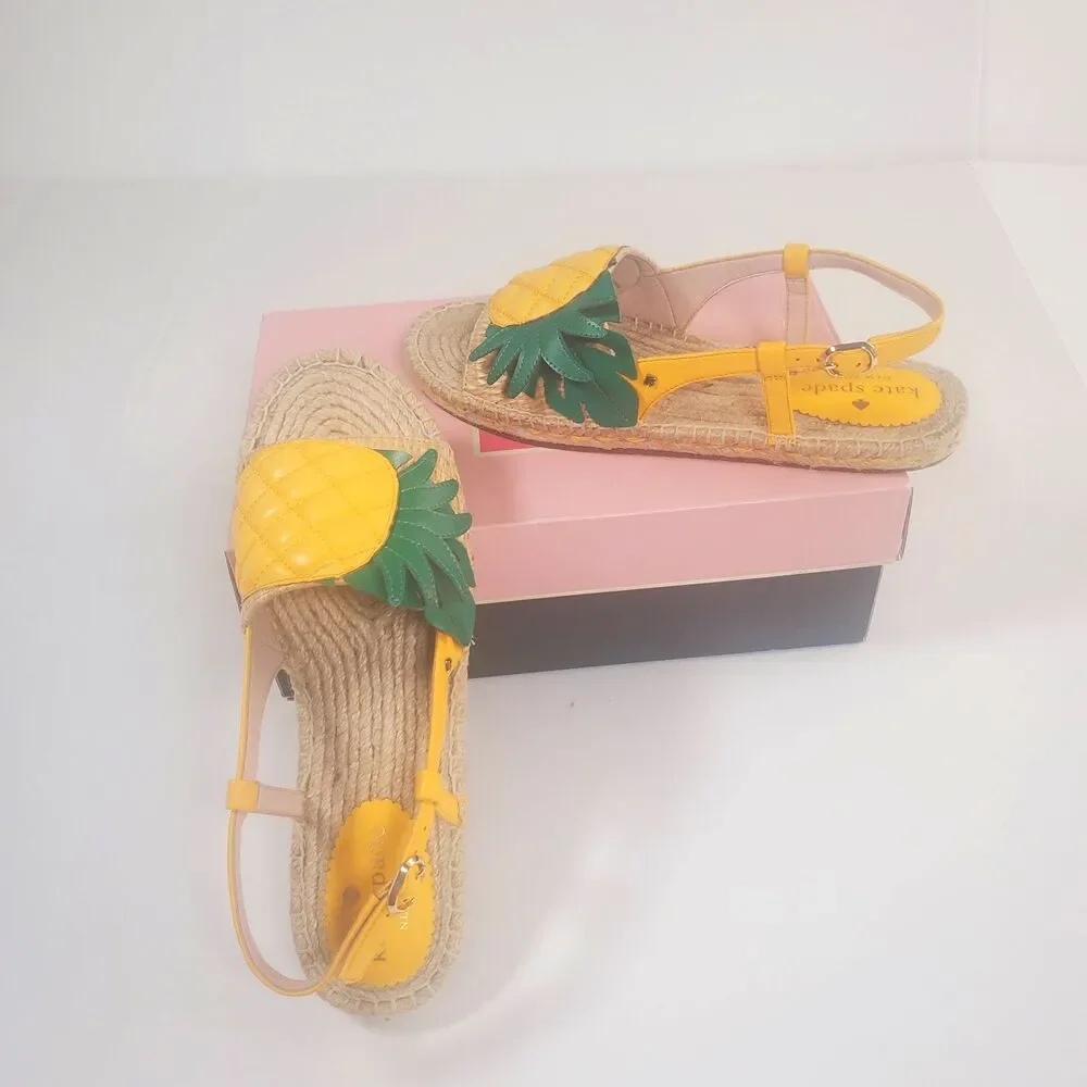 NEW Kate Spade Women’s Sandals Size 7 Yellow Pineapple Slingback Espadrille - Picture 7 of 9